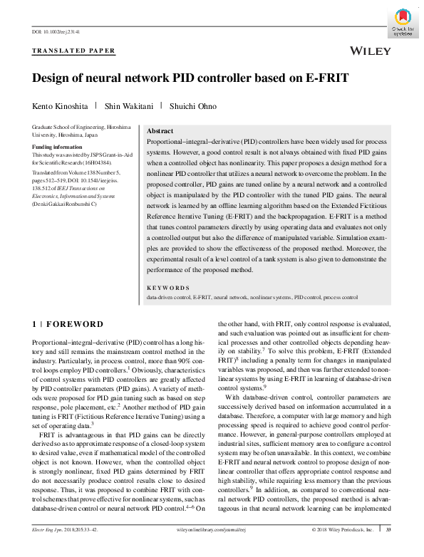 (PDF) Design of Neural Network PID Controller Based on E-FRIT and ...