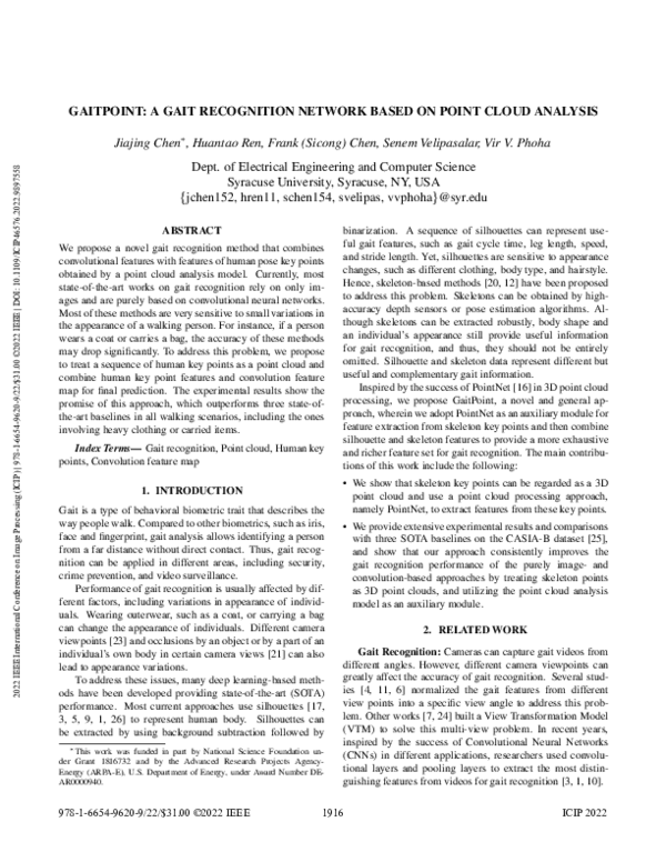 (PDF) Gaitpoint: A Gait Recognition Network Based on Point Cloud Analysis