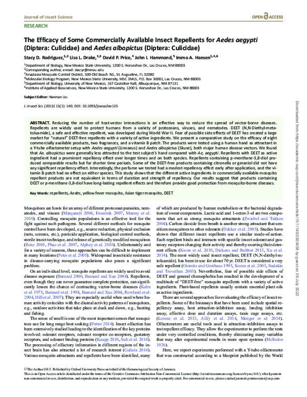 (PDF) The Efficacy of Some Commercially Available Insect Repellents for