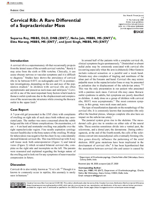 (PDF) Cervical Rib: A Rare Differential of a Supraclavicular Mass