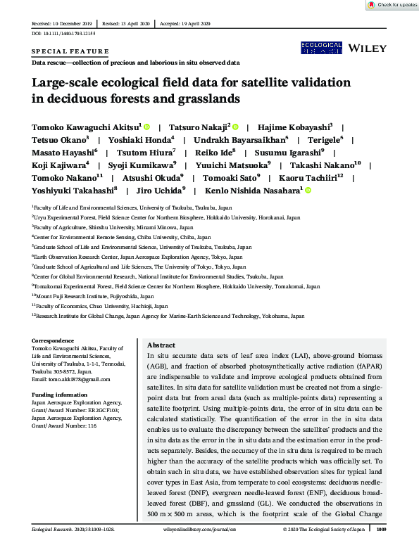 (PDF) Large‐scale ecological field data for satellite validation in ...
