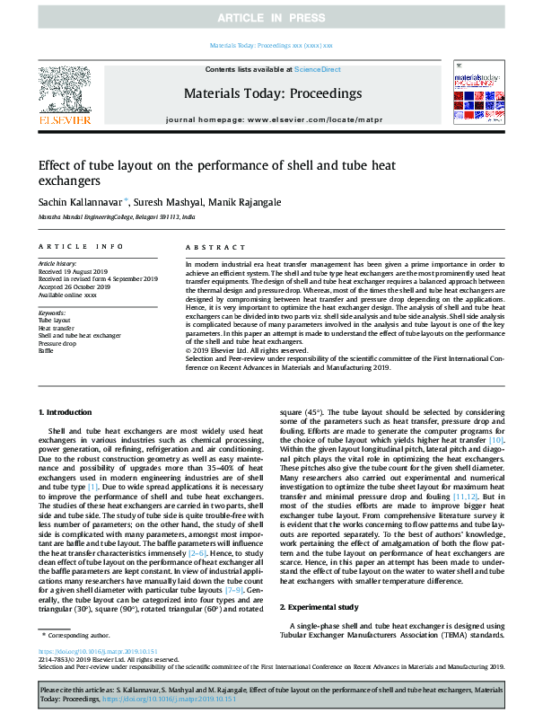(PDF) Effect of tube layout on the performance of shell and tube heat ...