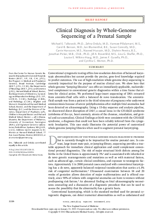 (PDF) Clinical Diagnosis by Whole-Genome Sequencing of a Prenatal Sample