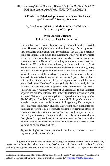 (PDF) A Predictive Relationship between Academic Resilience and Stress ...