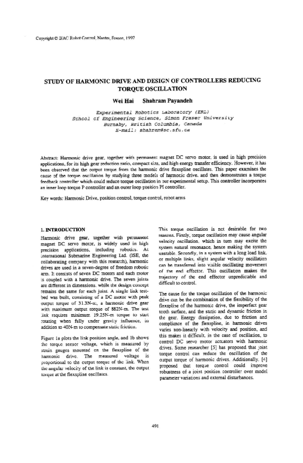 (PDF) Study of Harmonic Drive and Design of Controllers Reducing Torque ...