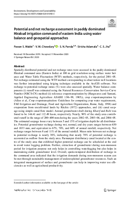 (PDF) Potential and net recharge assessment in paddy dominated Hirakud ...