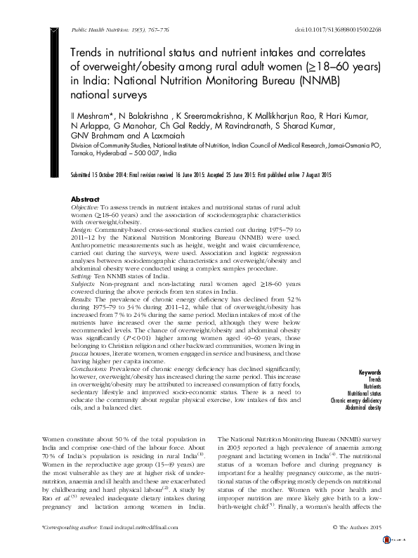 (PDF) Trends in nutritional status and nutrient intakes and correlates ...