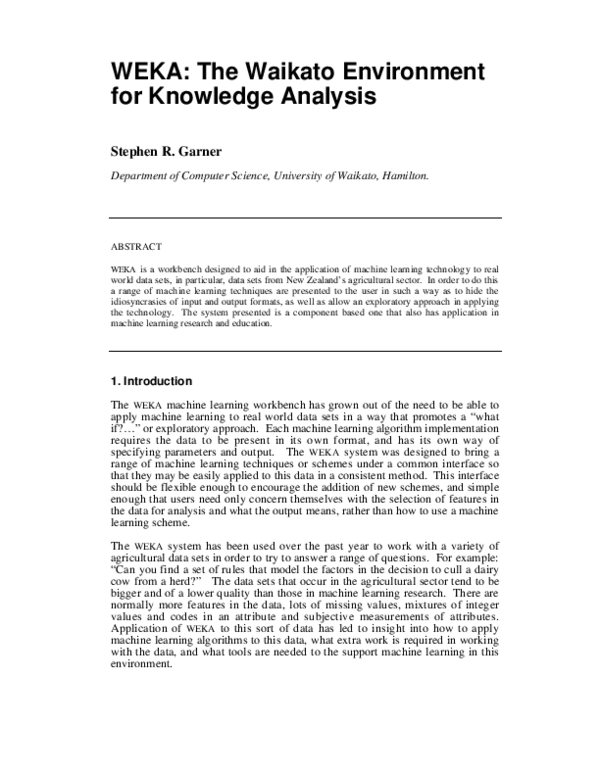(PDF) WEKA: The Waikato Environment for Knowledge Analysis