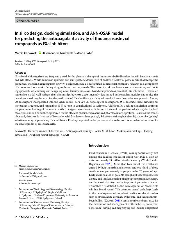 (PDF) In silico design, docking simulation, and ANN-QSAR model for ...