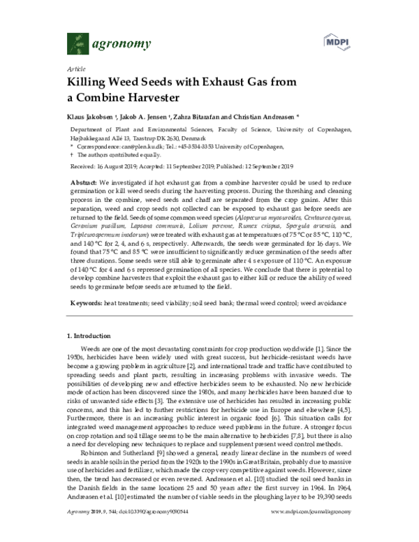 (PDF) Killing Weed Seeds with Exhaust Gas from a Combine Harvester Christian Andreasen