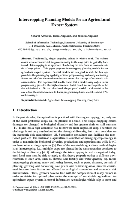 (PDF) Intercropping Planning Models for an Agricultural Expert System