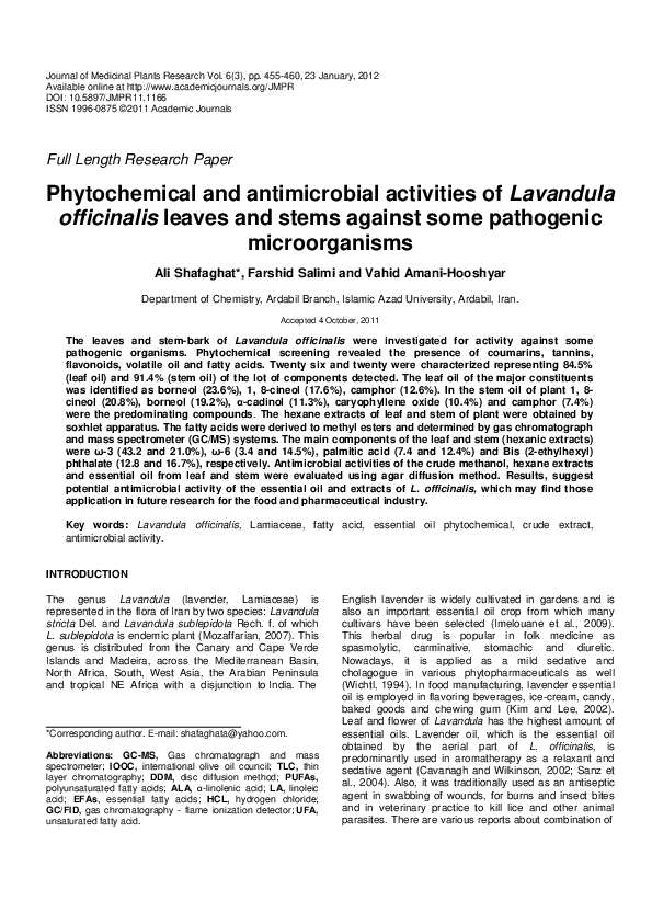 (PDF) Phytochemical and antimicrobial activities of Lavandula ...