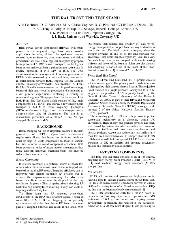 (PDF) The RAL Front End Test Stand
