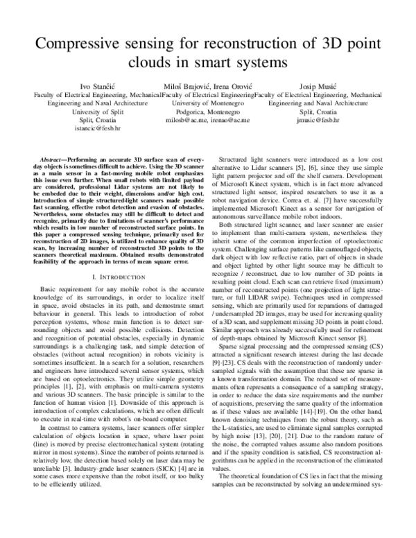(PDF) Compressive sensing for reconstruction of 3D point clouds in ...