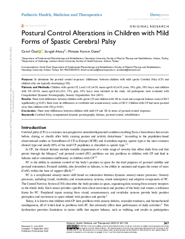 (PDF) Postural Control Alterations in Children with Mild Forms of ...