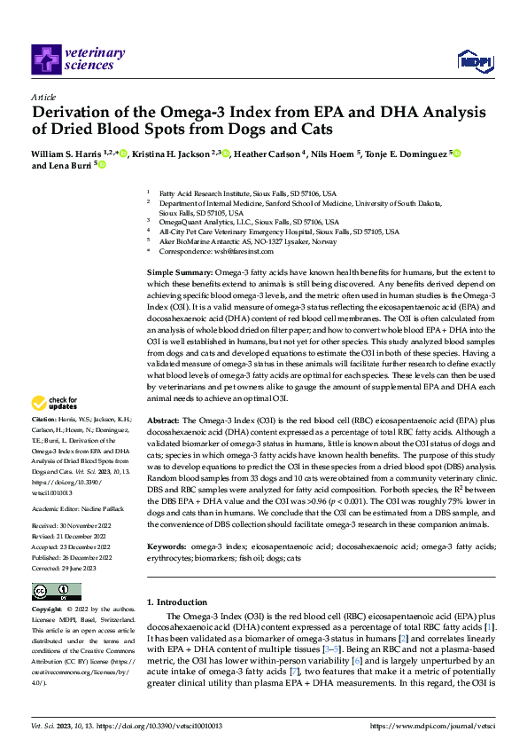 (PDF) Derivation of the Omega-3 Index from EPA and DHA Analysis of ...