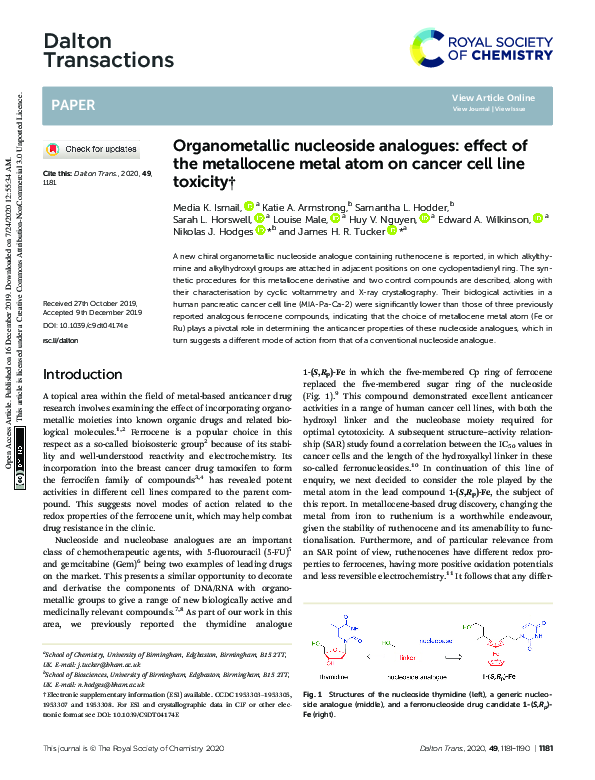 (PDF) Organometallic nucleoside analogues: effect of the metallocene ...