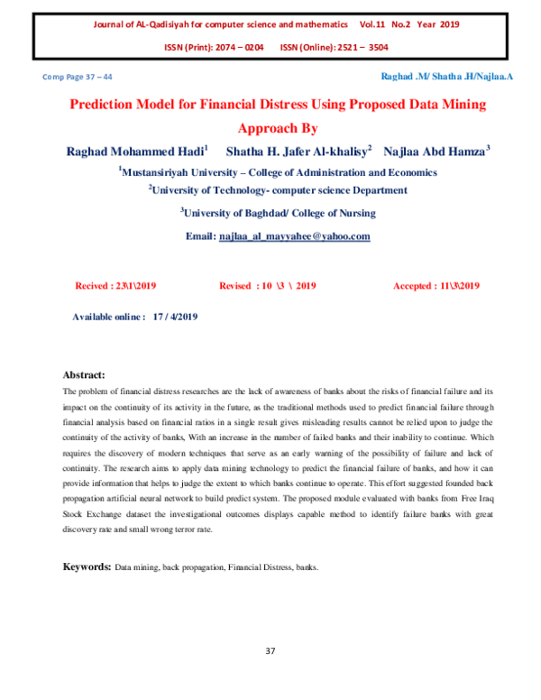 (PDF) Prediction Model for Financial Distress Using Proposed Data ...