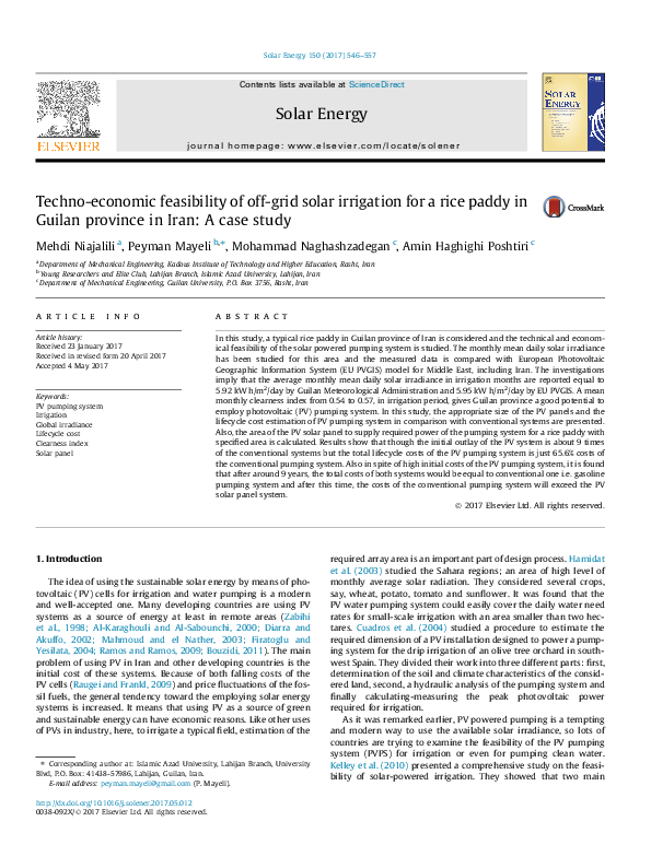 (PDF) Techno-economic feasibility of off-grid solar irrigation for a ...