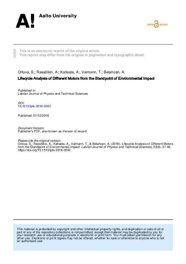 (PDF) Lifecycle Analysis of Different Motors from the Standpoint of ...