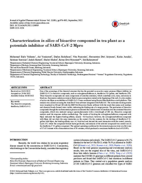 (PDF) Characterization in silico of bioactive compound in tea plant as ...