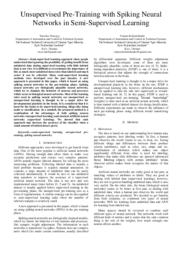 (PDF) Unsupervised Pre-Training with Spiking Neural Networks in Semi ...