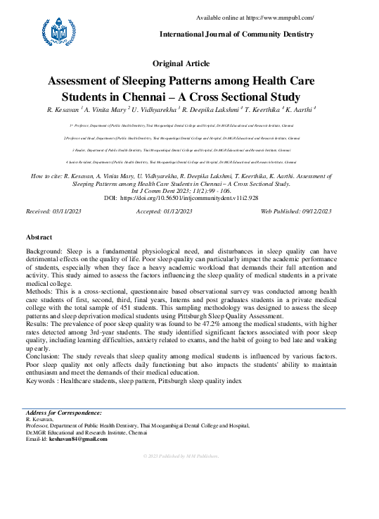 (PDF) Assessment of Sleeping Patterns among Health Care Students in ...