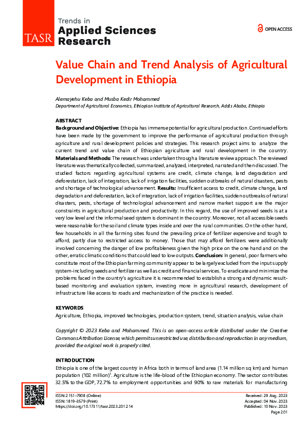 (PDF) Value Chain and Trend Analysis of Agricultural Development in ...