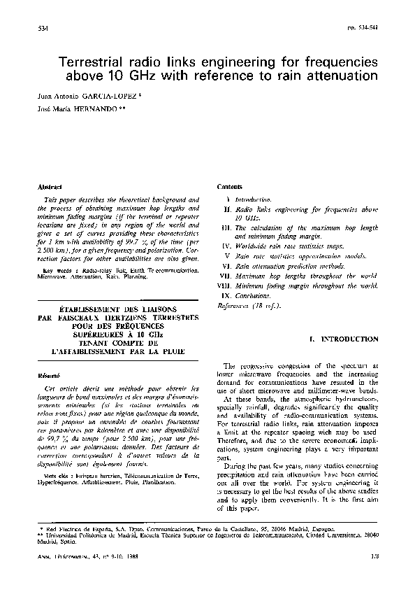 (PDF) Terrestrial radio links engineering for frequencies above 10 GHz ...