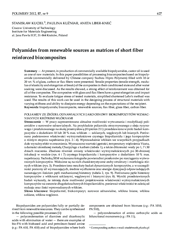 (PDF) Polyamides from renewable sources as matrices of short fiber ...