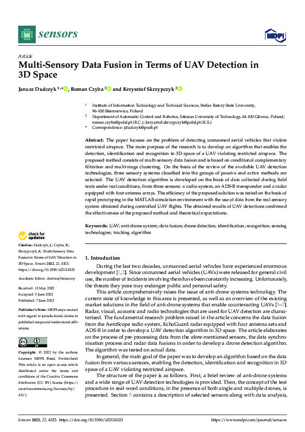 (PDF) Multi-Sensory Data Fusion in Terms of UAV Detection in 3D Space