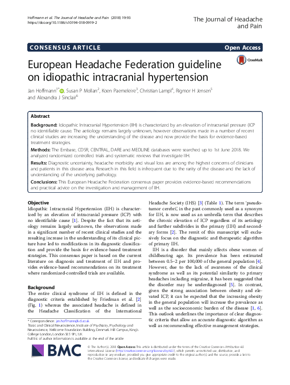 (PDF) European Headache Federation guideline on idiopathic intracranial ...