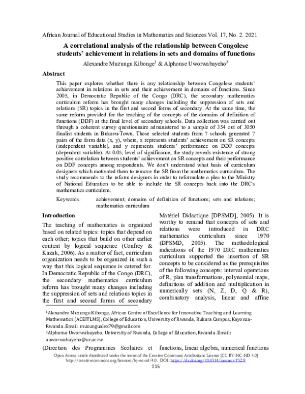 (PDF) A correlational analysis of the relationship between Congolese ...