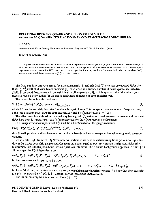(PDF) Relations between quark and gluon condensates from one-loop ...