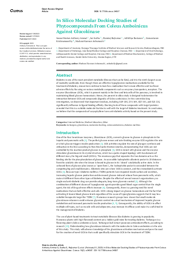 (PDF) In Silico Molecular Docking Studies of Phytocompounds From Coleus ...