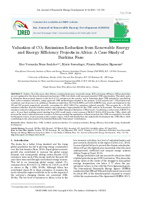 (PDF) Valuation of CO2 Emissions Reduction from Renewable Energy and ...