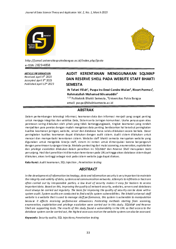 (PDF) Audit Kerentanan Menggunakan Sqlmap Dan Reserve Shell Pada ...