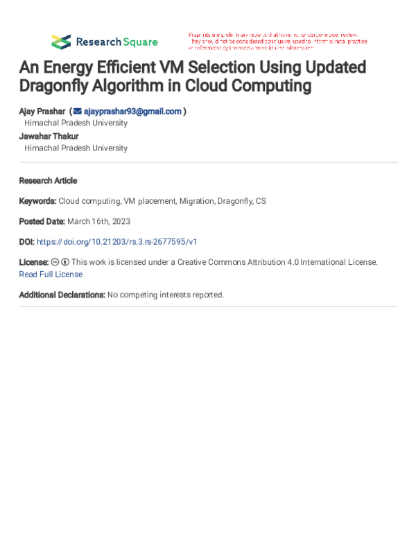 (PDF) An Energy Efficient VM Selection Using Updated Dragonfly ...
