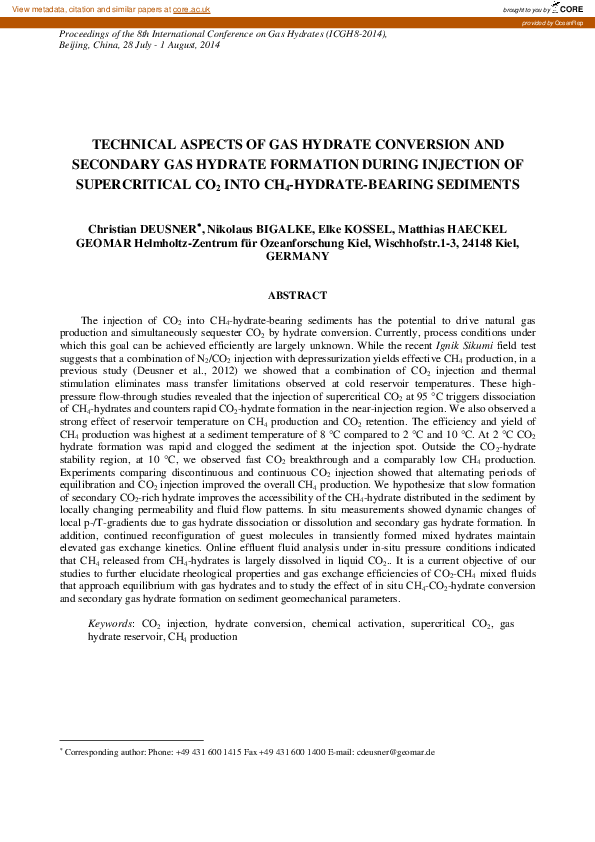 (PDF) Technical aspects of gas hydrate conversion and secondary gas ...