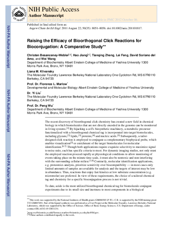 (PDF) Increasing the Efficacy of Bioorthogonal Click Reactions for ...