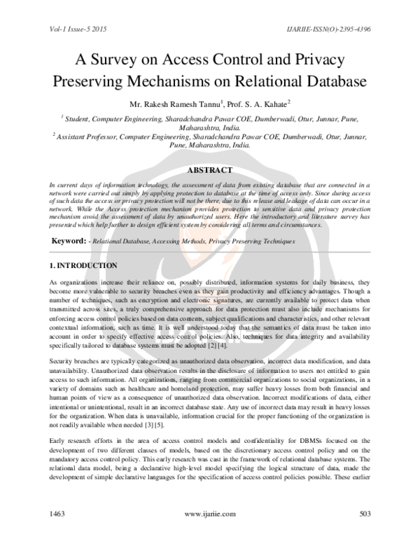 (PDF) A Survey on Access Control and Privacy Preserving Mechanisms on ...