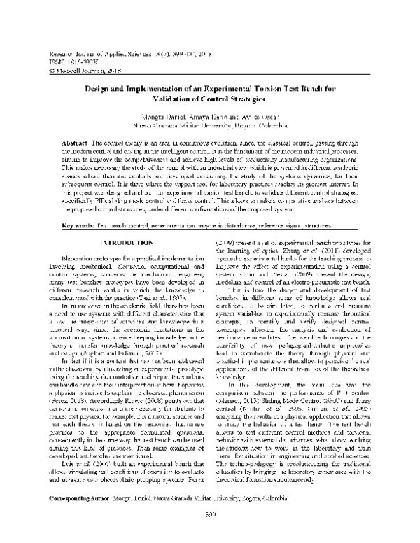 (PDF) Design and Implementation of an Experimental Torsion Test Bench ...