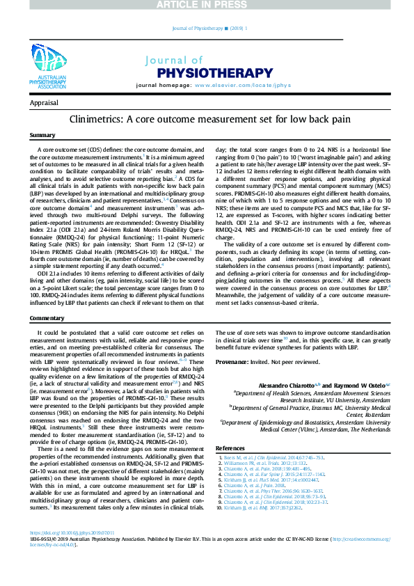 (PDF) Clinimetrics: A core outcome measurement set for low back pain