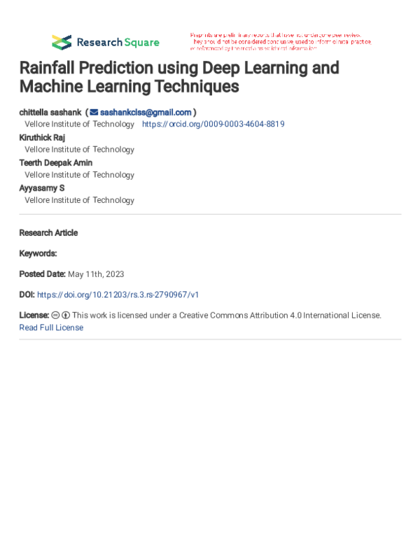 (PDF) Rainfall Prediction using Deep Learning and Machine Learning ...