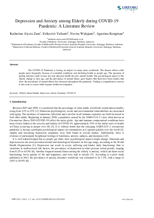 (PDF) Depression and Anxiety among Elderly during COVID-19 Pandemic: A ...