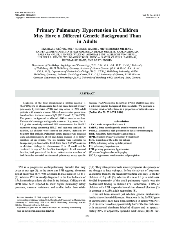 (PDF) Primary Pulmonary Hypertension in Children May Have a Different ...