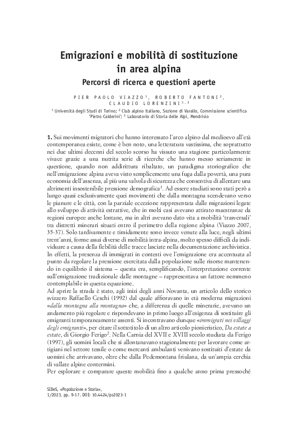 Emigrazioni e mobilità di sostituzione in area alpina. Percorsi di ricerca e questioni aperte