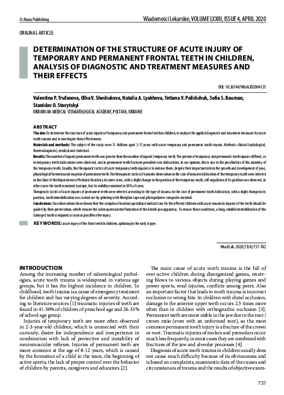 (PDF) Determination of the Structure of Acute Injury of Temporary and ...