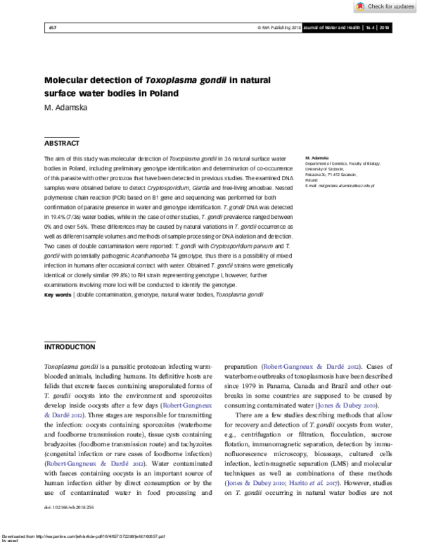 (PDF) Molecular detection of Toxoplasma gondii in natural surface water ...