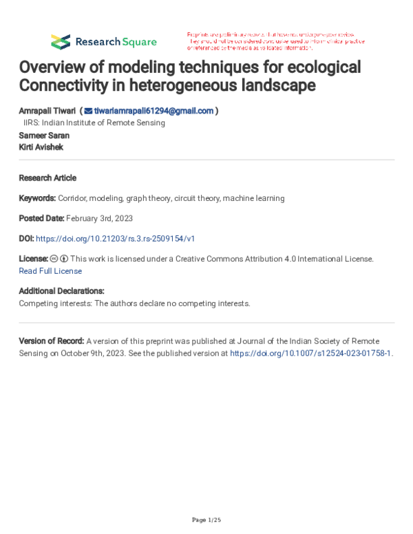 (PDF) Overview of modeling techniques for ecological Connectivity in ...